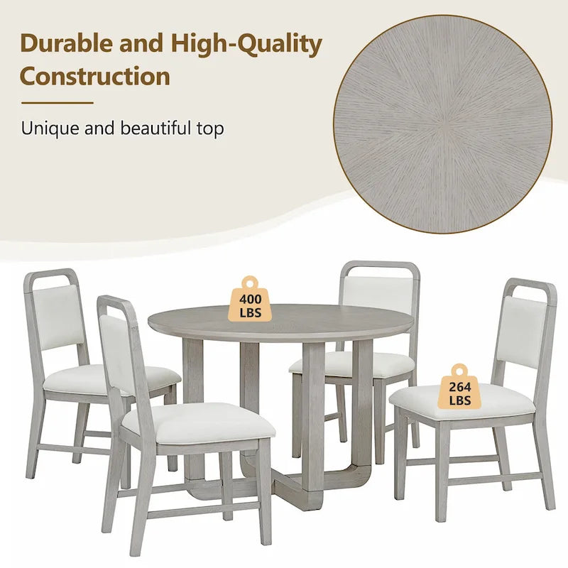 Engineered Wood 5-Piece Round Dining Table Set Vintage Wood Dining Table and Chair Set with Radial Wood Grain for Dining Room Kitchen - image 8