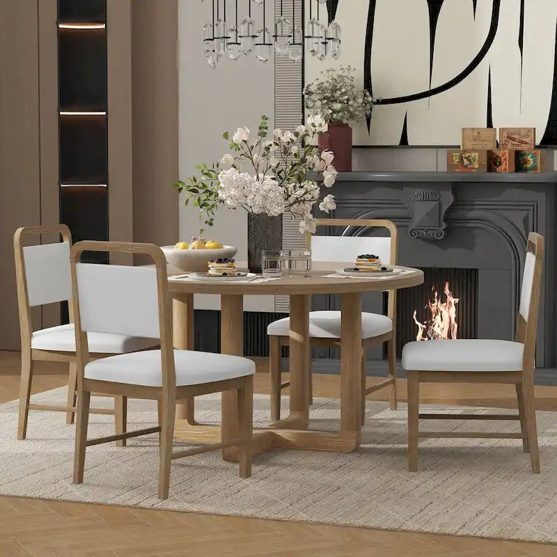 Engineered Wood 5-Piece Round Dining Table Set Vintage Wood Dining Table and Chair Set with Radial Wood Grain for Dining Room Kitchen - image 14