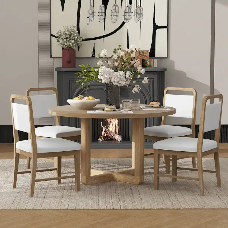 Engineered Wood 5-Piece Round Dining Table Set Vintage Wood Dining Table and Chair Set with Radial Wood Grain for Dining Room Kitchen - image 15