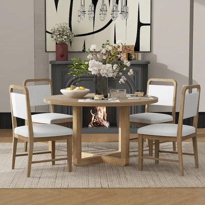 Engineered Wood 5-Piece Round Dining Table Set Vintage Wood Dining Table and Chair Set with Radial Wood Grain for Dining Room Kitchen - image 15