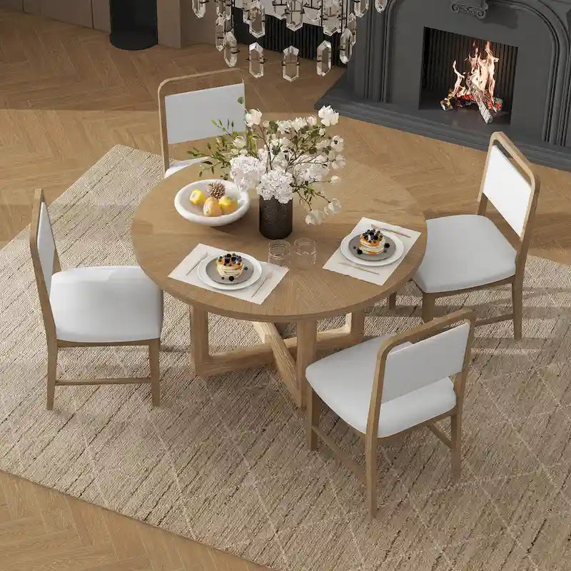 Engineered Wood 5-Piece Round Dining Table Set Vintage Wood Dining Table and Chair Set with Radial Wood Grain for Dining Room Kitchen - image 16