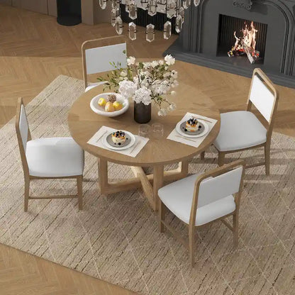 Engineered Wood 5-Piece Round Dining Table Set Vintage Wood Dining Table and Chair Set with Radial Wood Grain for Dining Room Kitchen - image 16