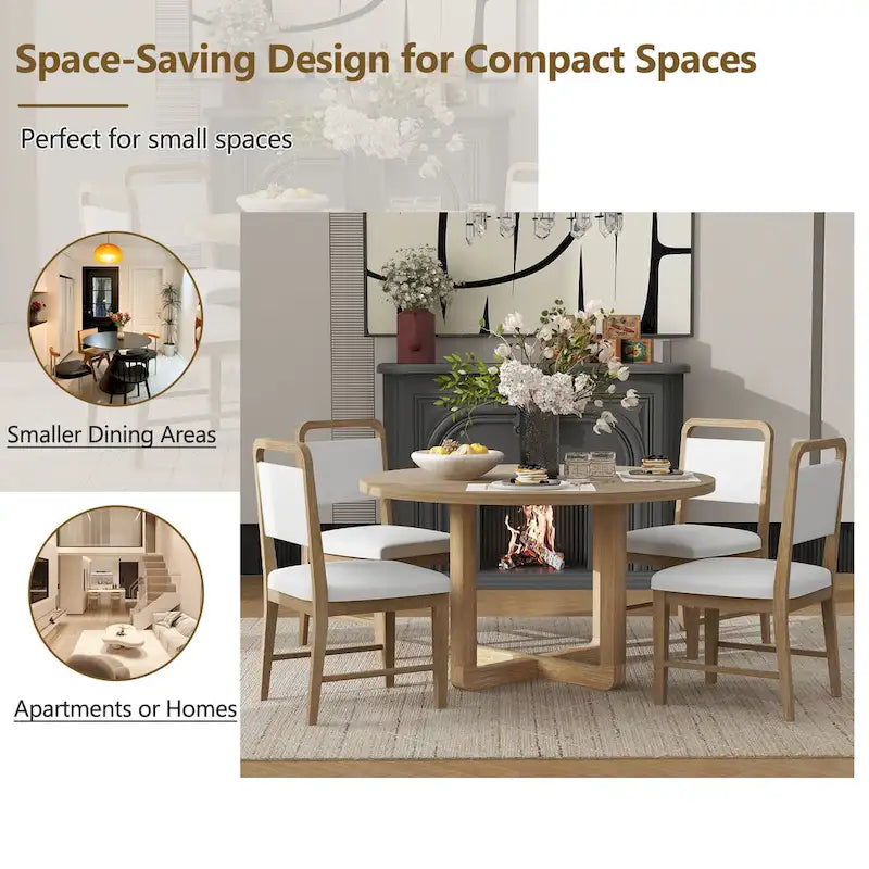 Engineered Wood 5-Piece Round Dining Table Set Vintage Wood Dining Table and Chair Set with Radial Wood Grain for Dining Room Kitchen - image 17