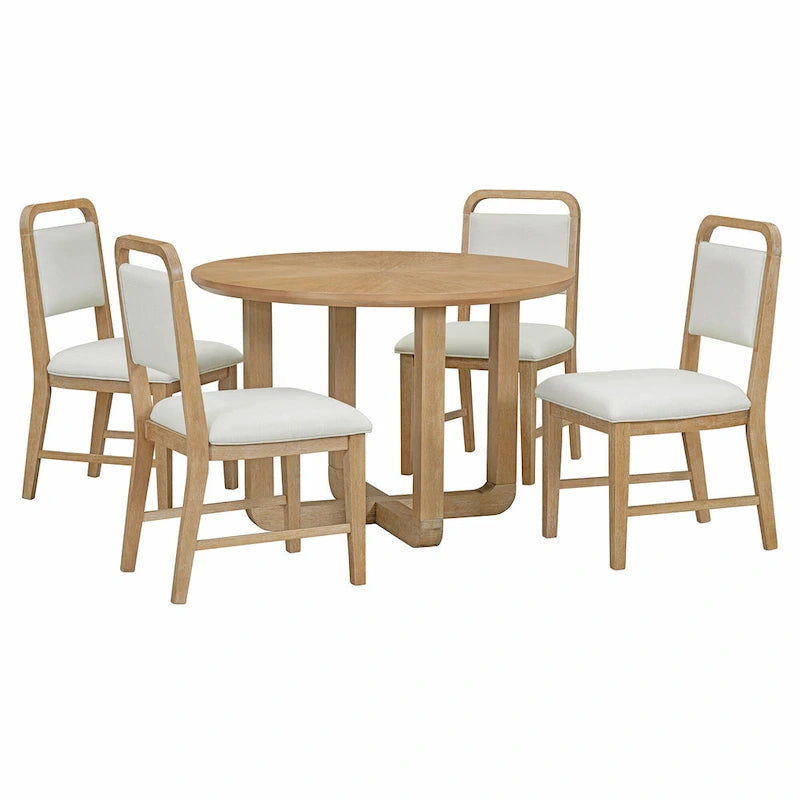 Engineered Wood 5-Piece Round Dining Table Set Vintage Wood Dining Table and Chair Set with Radial Wood Grain for Dining Room Kitchen - image 18