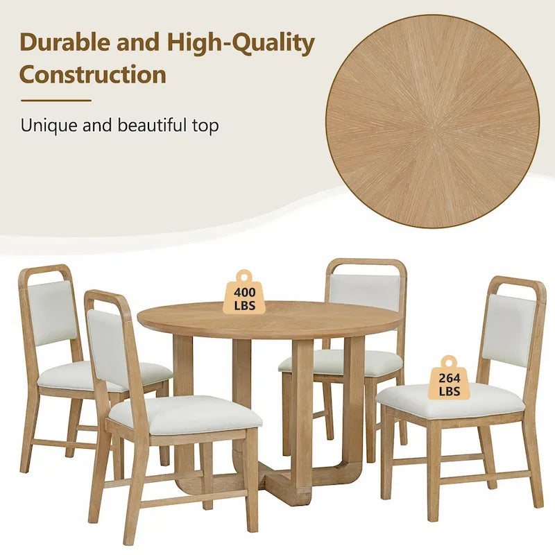 Engineered Wood 5-Piece Round Dining Table Set Vintage Wood Dining Table and Chair Set with Radial Wood Grain for Dining Room Kitchen - image 19