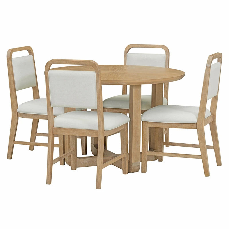 Engineered Wood 5-Piece Round Dining Table Set Vintage Wood Dining Table and Chair Set with Radial Wood Grain for Dining Room Kitchen - image 22