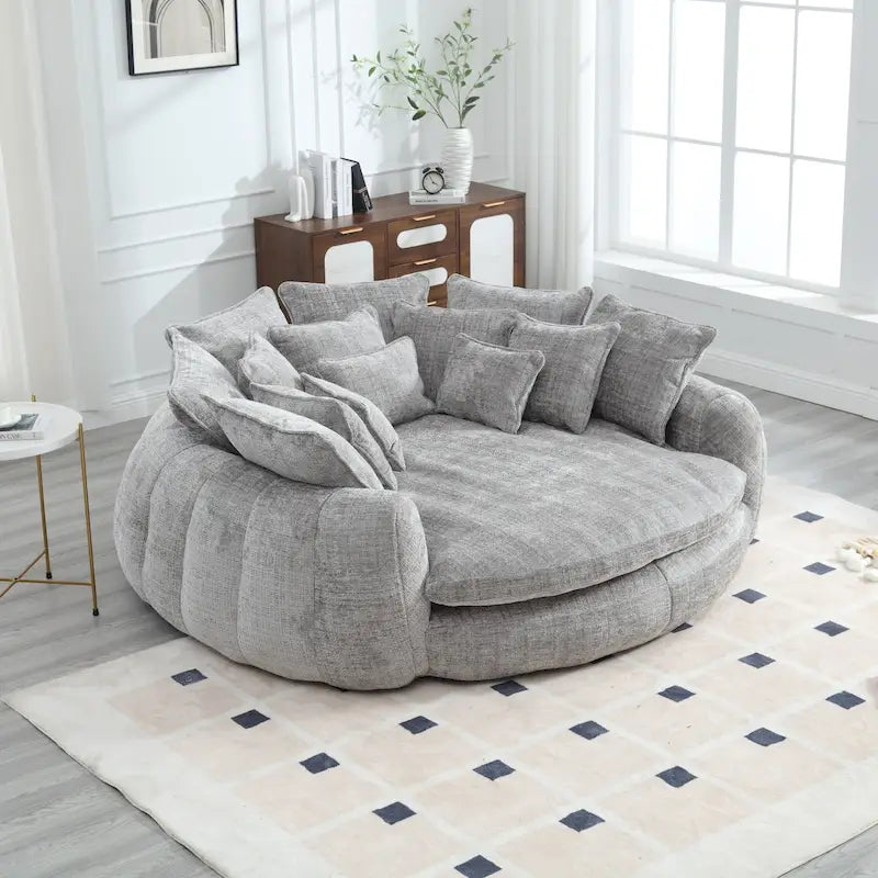 Fabric Comfortable Oversized Double Loaf High Back Round Sofa Bed with Armrests