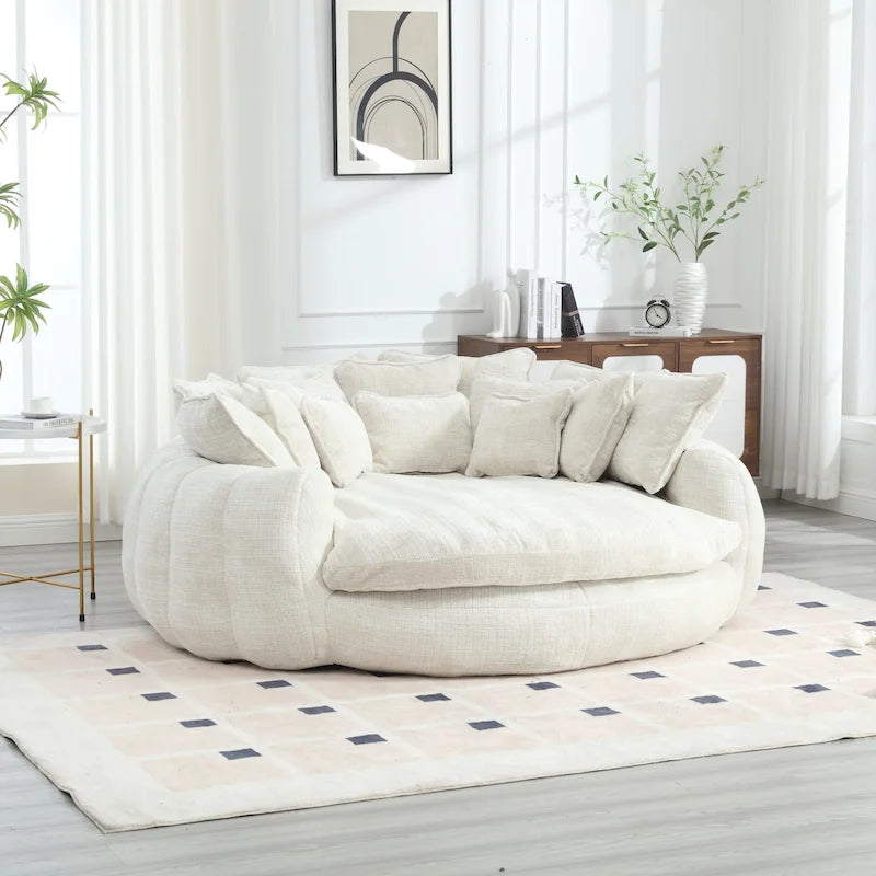 Fabric Comfortable Oversized Double Loaf High Back Round Sofa Bed with Armrests