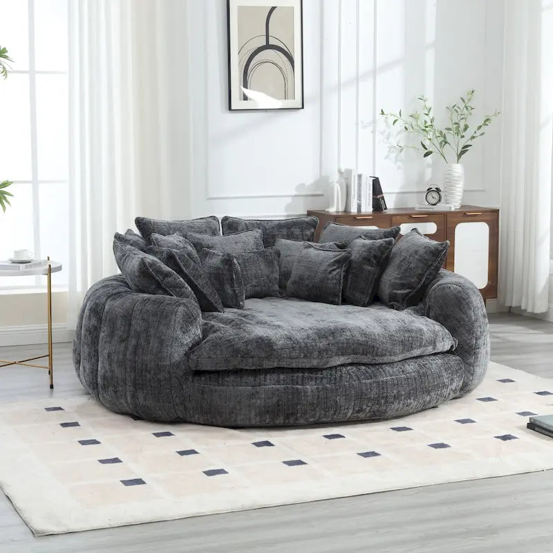 Fabric Comfortable Oversized Double Loaf High Back Round Sofa Bed with Armrests