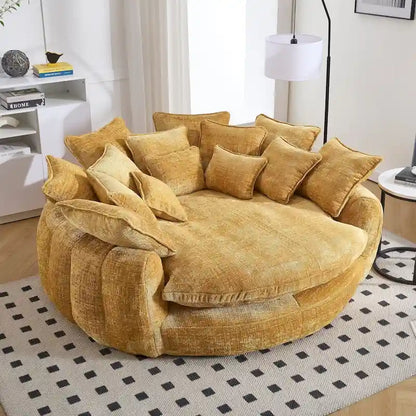 Fabric Comfortable Oversized Double Loaf High Back Round Sofa Bed with Armrests