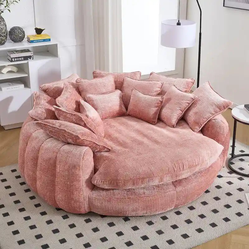 Fabric Comfortable Oversized Double Loaf High Back Round Sofa Bed with Armrests