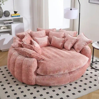 Fabric Comfortable Oversized Double Loaf High Back Round Sofa Bed with Armrests