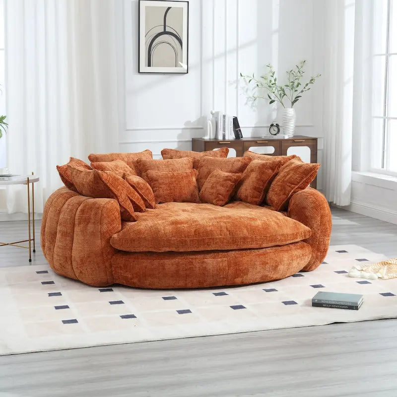 Fabric Comfortable Oversized Double Loaf High Back Round Sofa Bed with Armrests - image 3