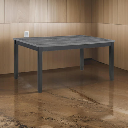 Drake 6 Piece Dining Table Set, 4 Chairs, Bench, Gray Fabric, Black Wood - image 6