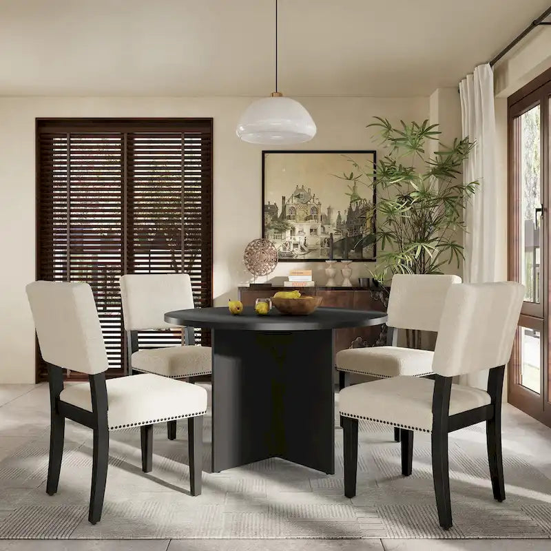 Engineered Wood 4 People Round Dining Table Set, 5 Piece Kitchen Table Set with Round Dining Table and 4 Upholstered Dining Chairs - image 1