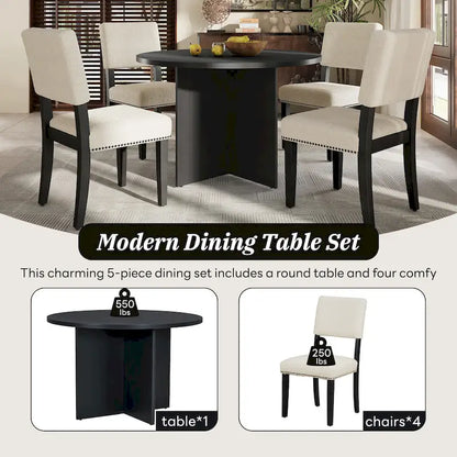 Engineered Wood 4 People Round Dining Table Set, 5 Piece Kitchen Table Set with Round Dining Table and 4 Upholstered Dining Chairs - image 4