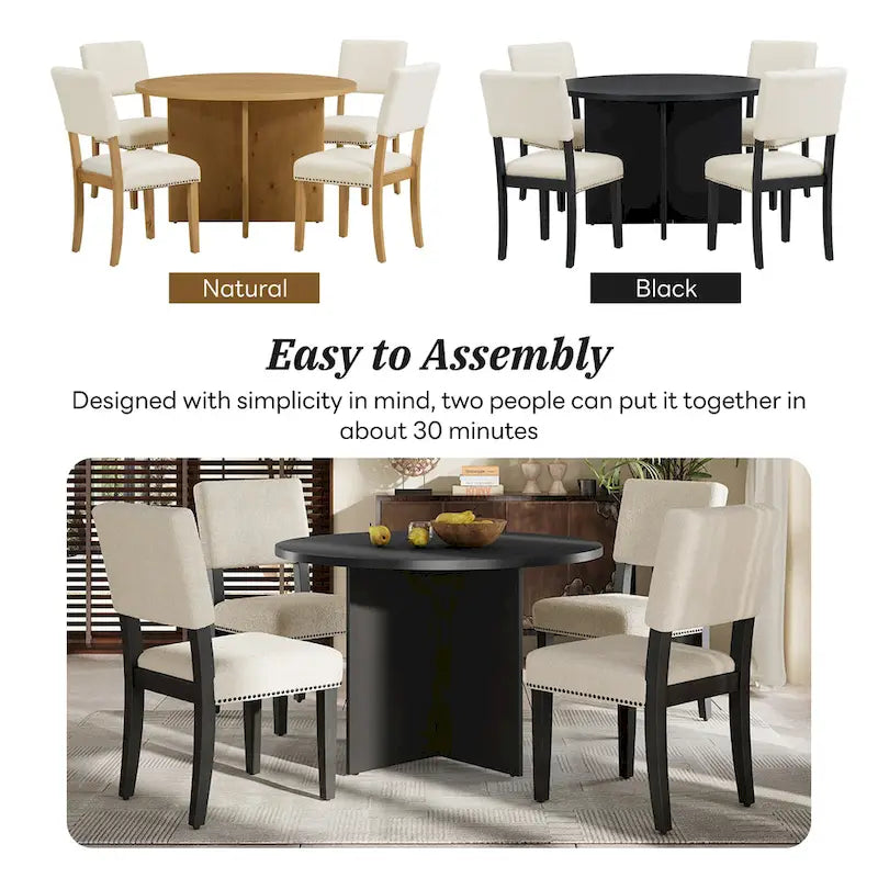 Engineered Wood 4 People Round Dining Table Set, 5 Piece Kitchen Table Set with Round Dining Table and 4 Upholstered Dining Chairs - image 5