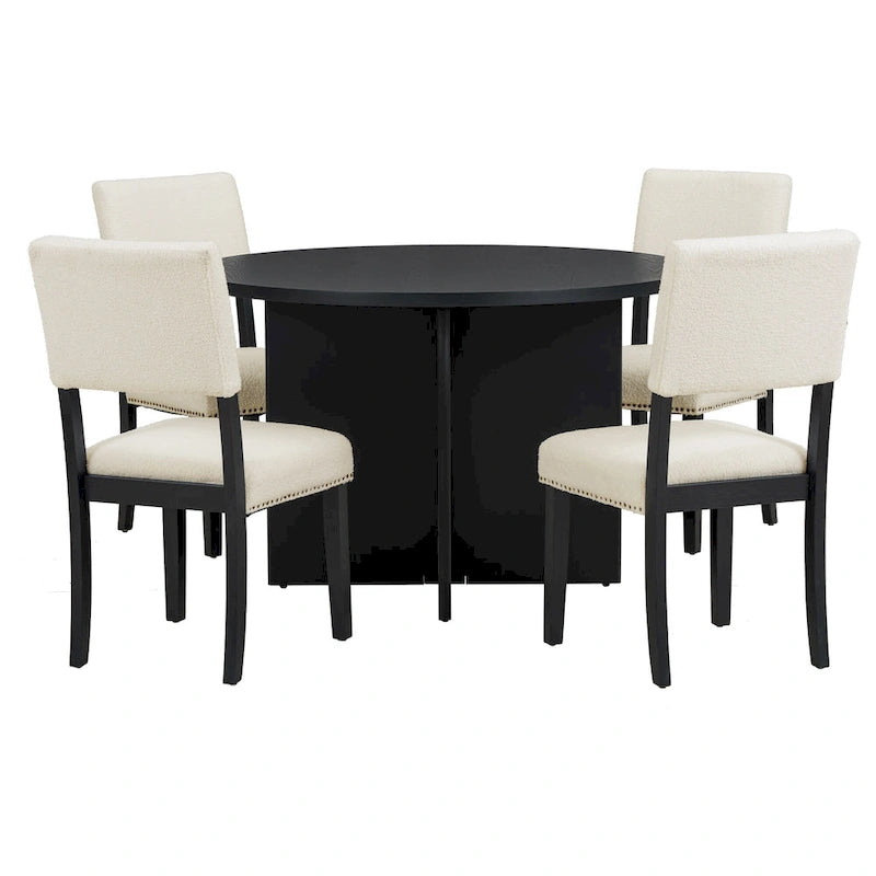 Engineered Wood 4 People Round Dining Table Set, 5 Piece Kitchen Table Set with Round Dining Table and 4 Upholstered Dining Chairs - image 7