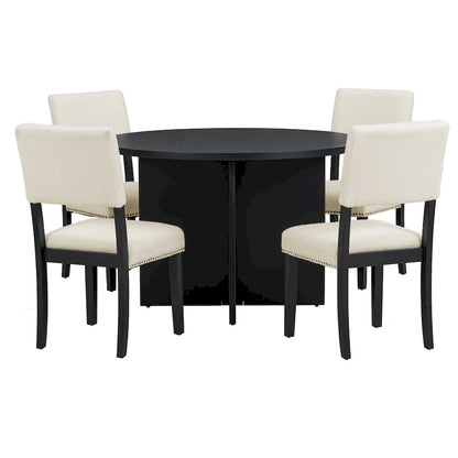 Engineered Wood 4 People Round Dining Table Set, 5 Piece Kitchen Table Set with Round Dining Table and 4 Upholstered Dining Chairs - image 7