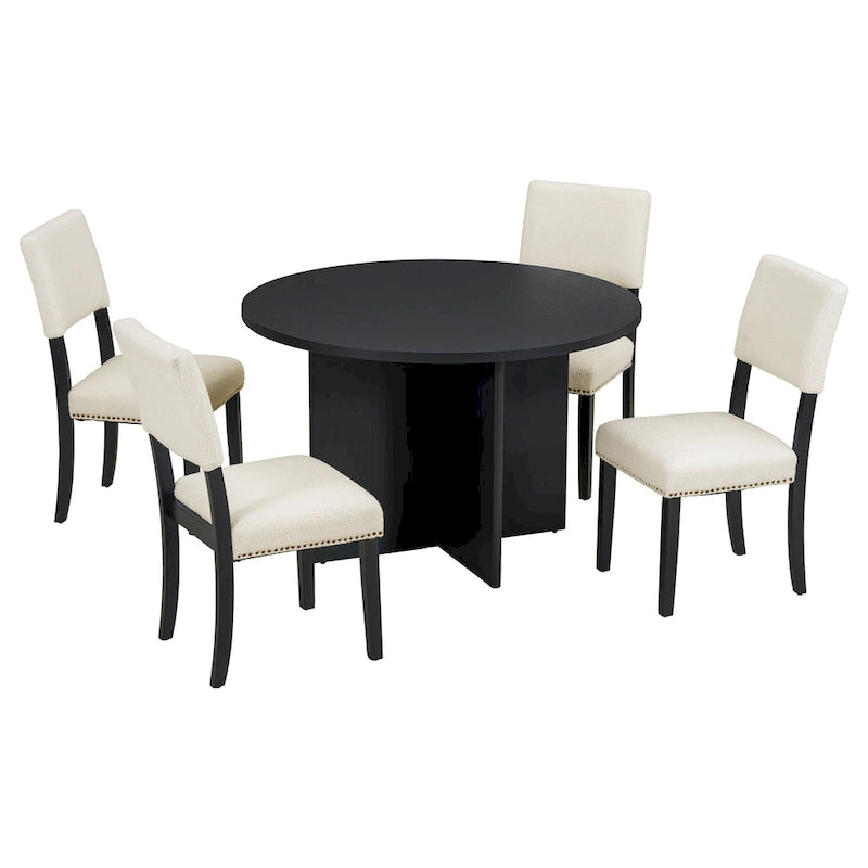 Engineered Wood 4 People Round Dining Table Set, 5 Piece Kitchen Table Set with Round Dining Table and 4 Upholstered Dining Chairs - image 8