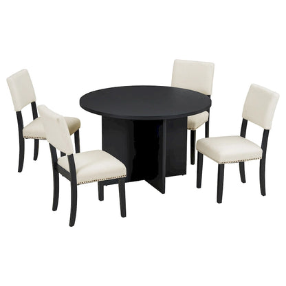 Engineered Wood 4 People Round Dining Table Set, 5 Piece Kitchen Table Set with Round Dining Table and 4 Upholstered Dining Chairs - image 8