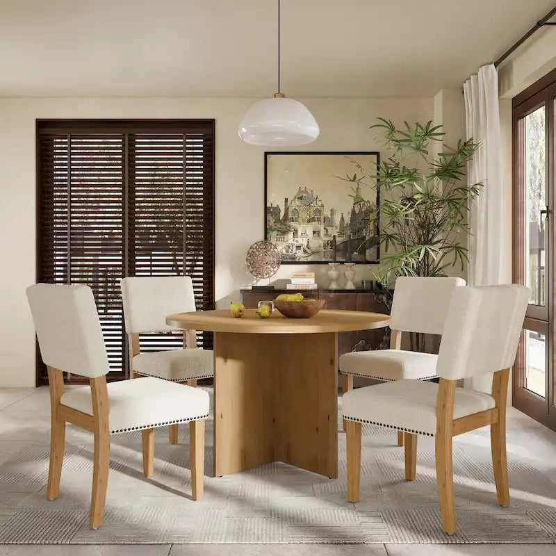 Engineered Wood 4 People Round Dining Table Set, 5 Piece Kitchen Table Set with Round Dining Table and 4 Upholstered Dining Chairs - image 15