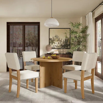 Engineered Wood 4 People Round Dining Table Set, 5 Piece Kitchen Table Set with Round Dining Table and 4 Upholstered Dining Chairs - image 15