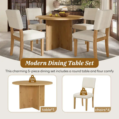 Engineered Wood 4 People Round Dining Table Set, 5 Piece Kitchen Table Set with Round Dining Table and 4 Upholstered Dining Chairs - image 18