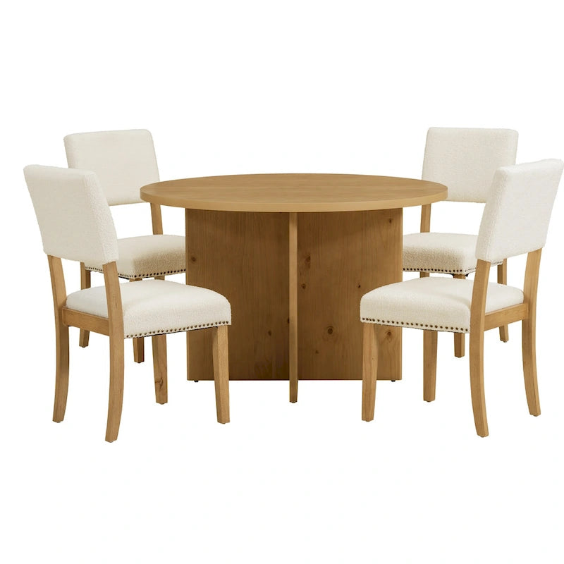 Engineered Wood 4 People Round Dining Table Set, 5 Piece Kitchen Table Set with Round Dining Table and 4 Upholstered Dining Chairs - image 20