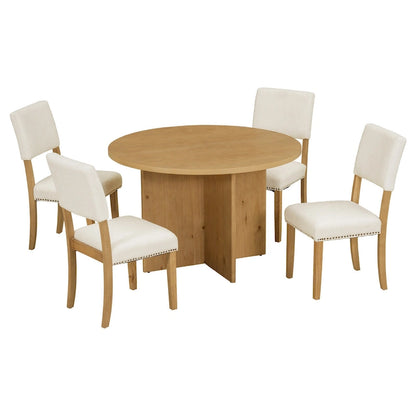 Engineered Wood 4 People Round Dining Table Set, 5 Piece Kitchen Table Set with Round Dining Table and 4 Upholstered Dining Chairs - image 21