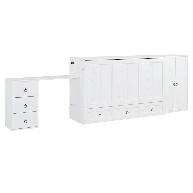 Engineered Wood Queen Size Murphy Bed with USB Port, Large Drawer, and Desk - image 1