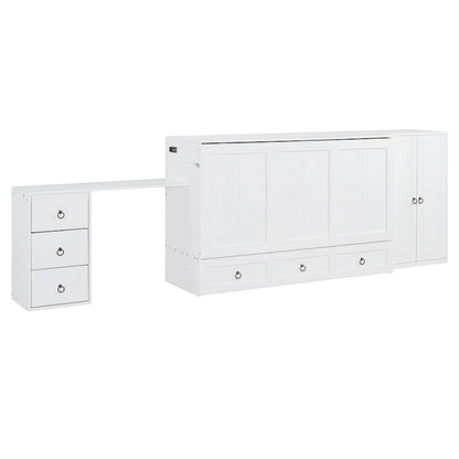 Engineered Wood Queen Size Murphy Bed with USB Port, Large Drawer, and Desk - image 1