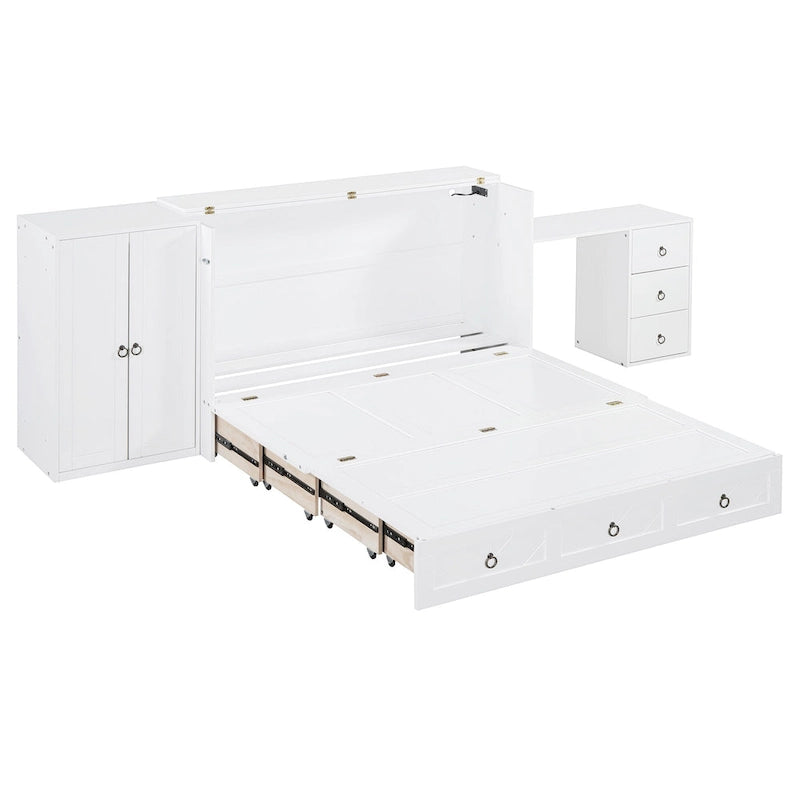 Engineered Wood Queen Size Murphy Bed with USB Port, Large Drawer, and Desk - image 3