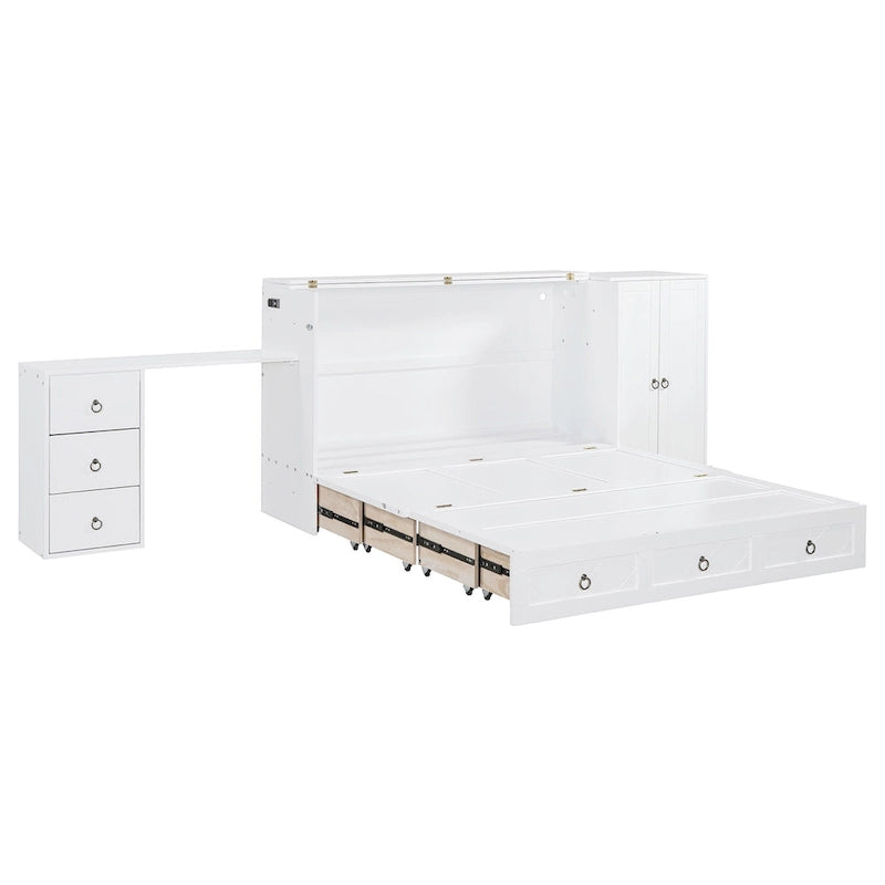 Engineered Wood Queen Size Murphy Bed with USB Port, Large Drawer, and Desk - image 4