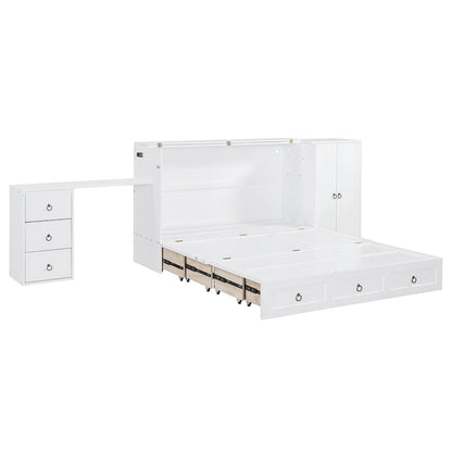 Engineered Wood Queen Size Murphy Bed with USB Port, Large Drawer, and Desk - image 4