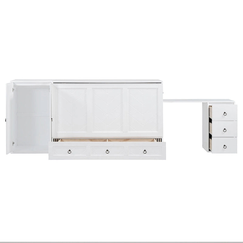 Engineered Wood Queen Size Murphy Bed with USB Port, Large Drawer, and Desk - image 5