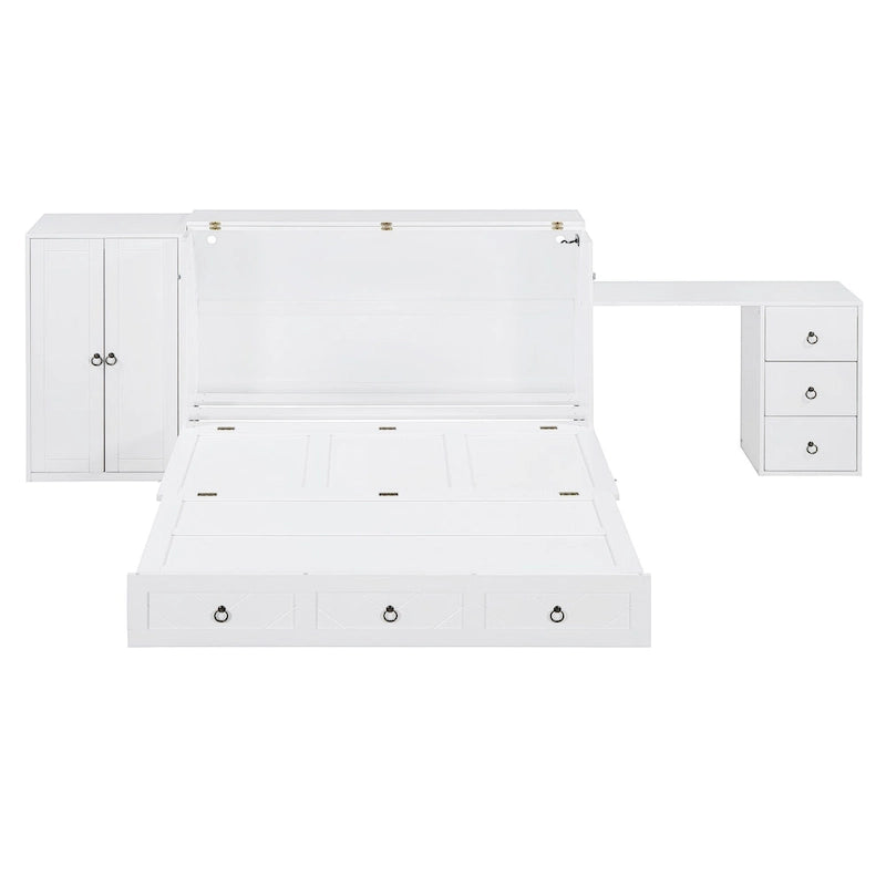 Engineered Wood Queen Size Murphy Bed with USB Port, Large Drawer, and Desk - image 7