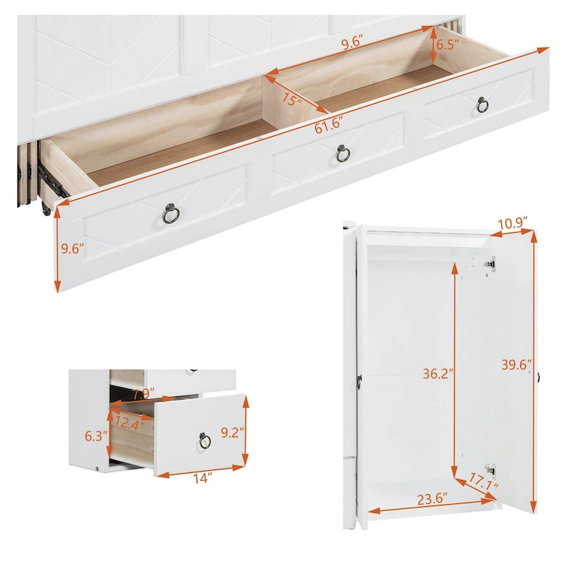 Engineered Wood Queen Size Murphy Bed with USB Port, Large Drawer, and Desk - image 8