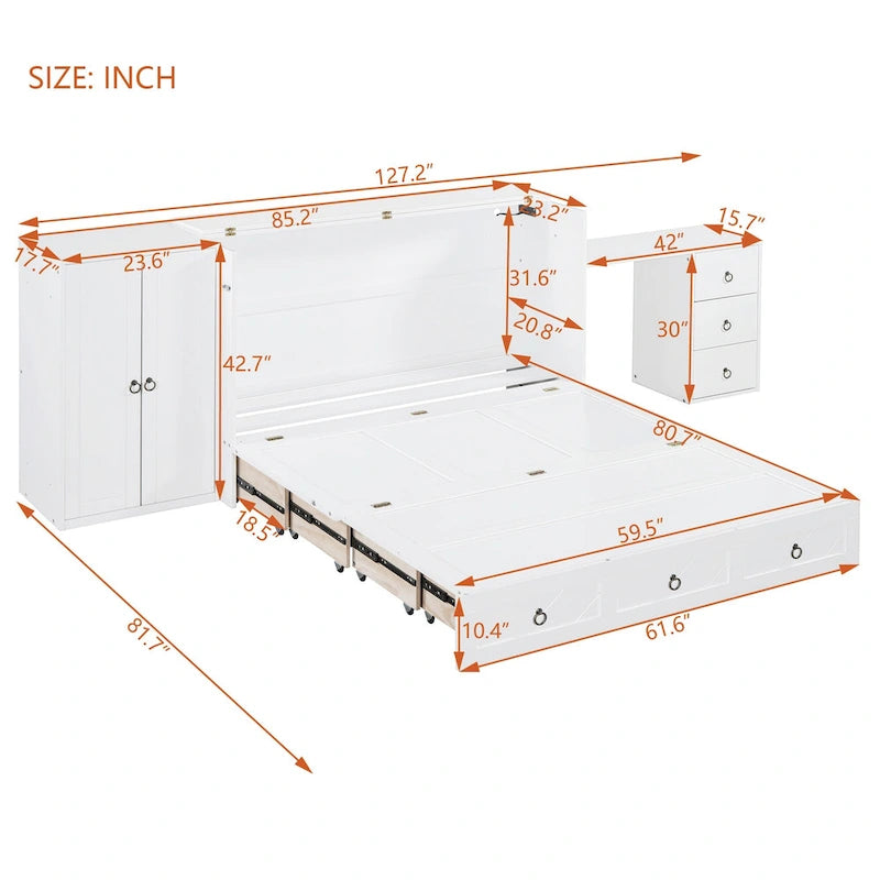 Engineered Wood Queen Size Murphy Bed with USB Port, Large Drawer, and Desk - image 9