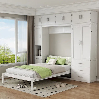 Wood White Fl Size Modern Murphy Bed with Drawers, Lockers, and Wardrobes - image 1