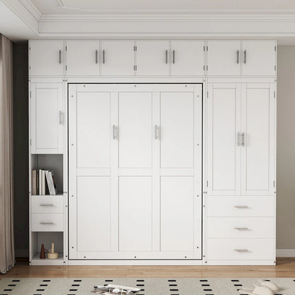 Wood White Fl Size Modern Murphy Bed with Drawers, Lockers, and Wardrobes - image 2