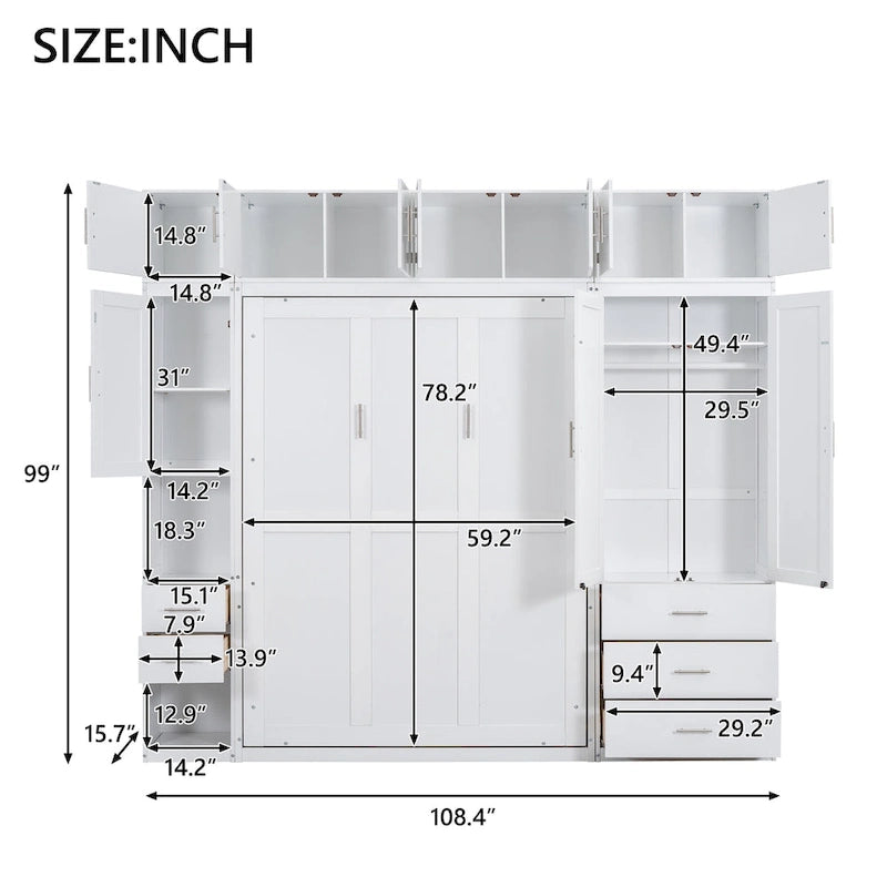 Wood White Fl Size Modern Murphy Bed with Drawers, Lockers, and Wardrobes - image 3