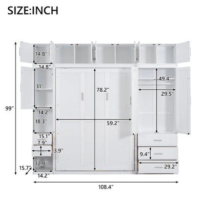 Wood White Fl Size Modern Murphy Bed with Drawers, Lockers, and Wardrobes - image 3