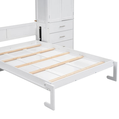 Wood White Fl Size Modern Murphy Bed with Drawers, Lockers, and Wardrobes - image 5