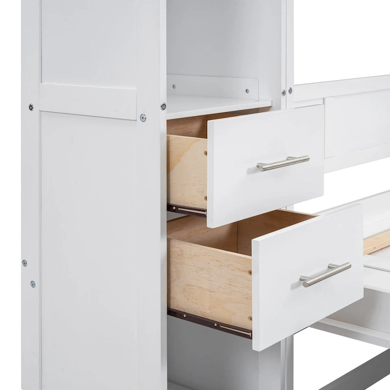 Wood White Fl Size Modern Murphy Bed with Drawers, Lockers, and Wardrobes - image 6