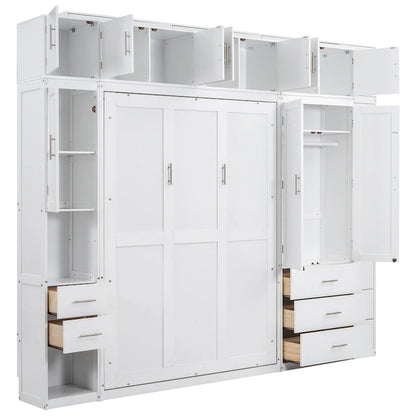 Wood White Fl Size Modern Murphy Bed with Drawers, Lockers, and Wardrobes - image 7