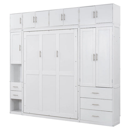 Wood White Fl Size Modern Murphy Bed with Drawers, Lockers, and Wardrobes - image 8