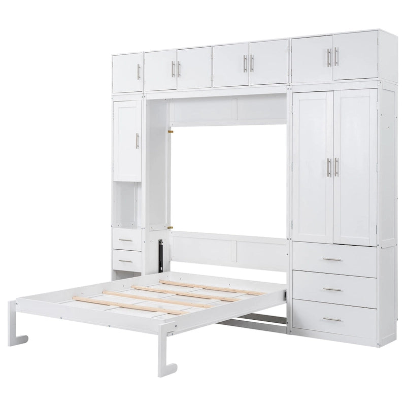 Wood White Fl Size Modern Murphy Bed with Drawers, Lockers, and Wardrobes - image 9