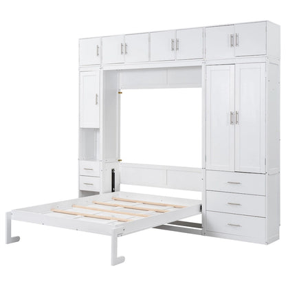 Wood White Fl Size Modern Murphy Bed with Drawers, Lockers, and Wardrobes - image 9