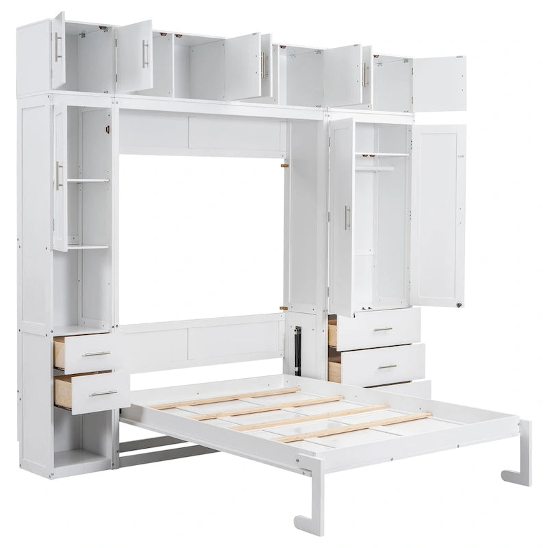 Wood White Fl Size Modern Murphy Bed with Drawers, Lockers, and Wardrobes - image 10